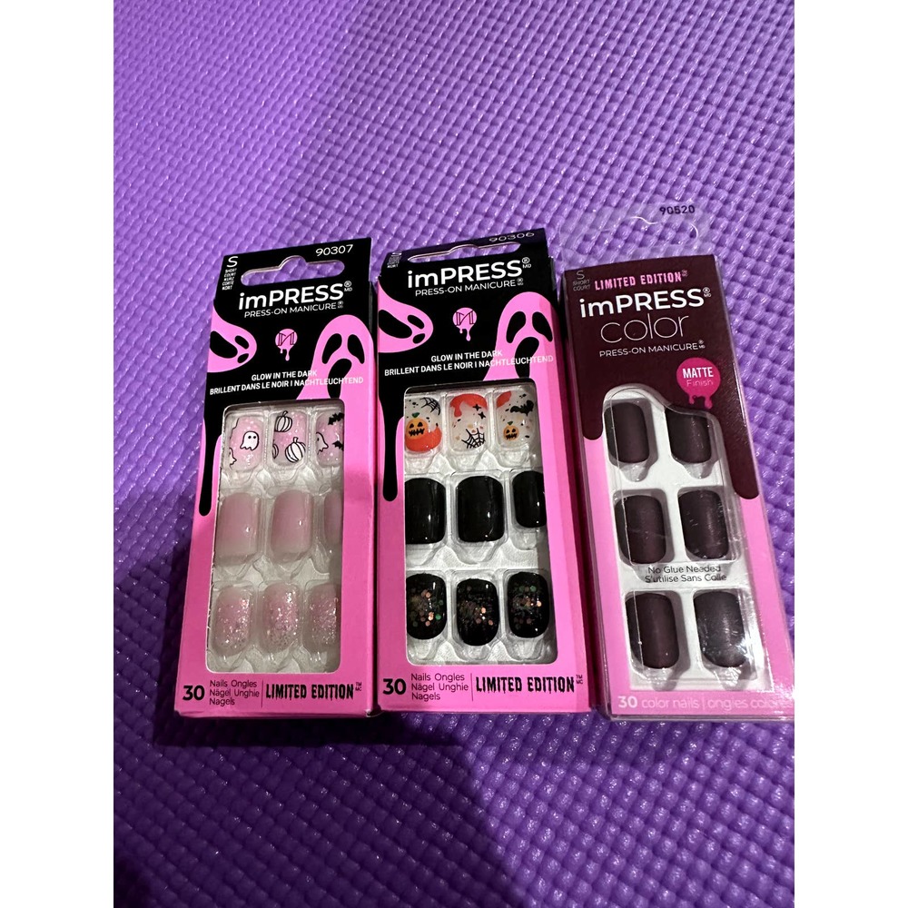 New 3 Set imPRESS Glow In The Dark Halloween Limited Edition Press On Nails